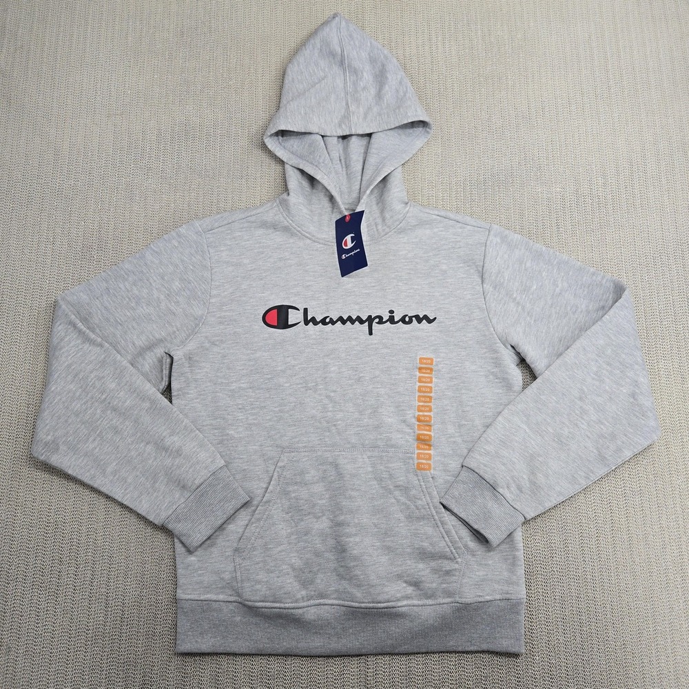 Champion Hoodie Youth 18/20 Gray Oxford Heather Script Logo Pullover Sweatshirt